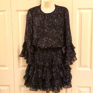 MISA Los Angeles | Black Ruffled Floral Print Mini Dress Sz S